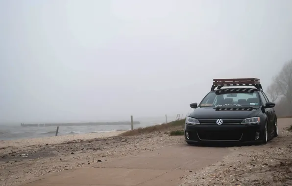Песок, пляж, небо, туман, берег, Volkswagen, Jetta, MK6