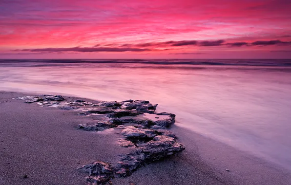 Картинка песок, пейзаж, камни, океан, рассвет, берег, Argentina, coast of Miramar