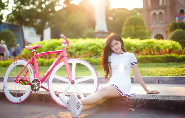 Картинка девушка, велосипед, улица