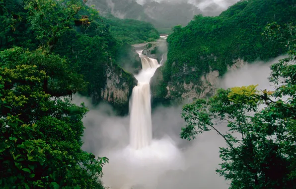 Лес, горы, река, водопад, Эквадор