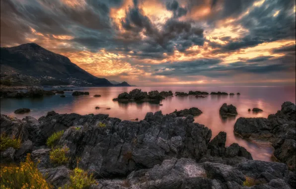 Картинка закат, побережье, Италия