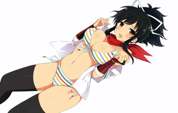 Girl, sexy, cleavage, thighhighs, brown eyes, boobs, anime, Asuka