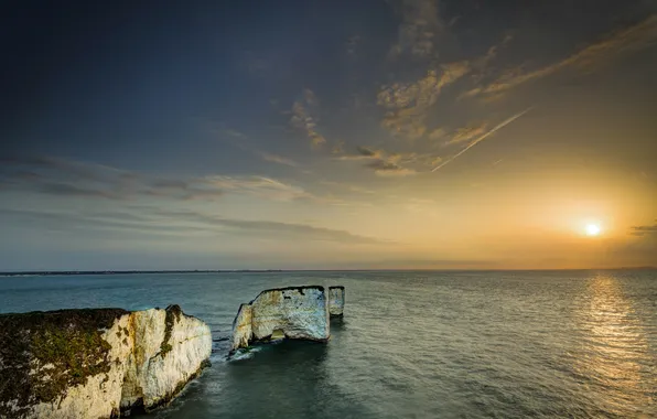 Картинка sea, sunset, England, bay, Dorset, southern, Jurassic Coast, World Heritage Site