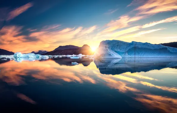 Солнце, лёд, Sunrise, Greenland