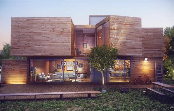 Дизайн, велосипед, House, строение, exteroir final render