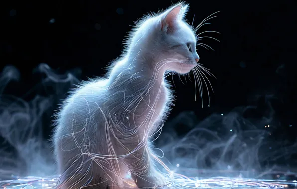 Черный, Кошка, Кошки, Обои, Белая кошка