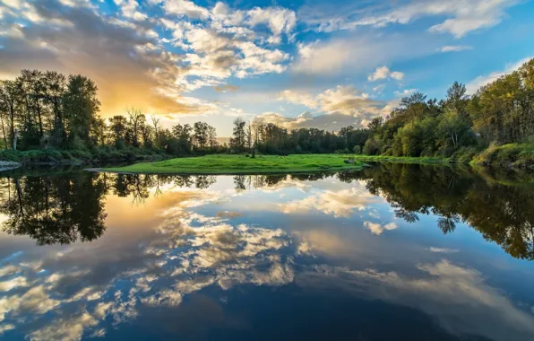 Картинка пейзаж, закат, природа, озеро