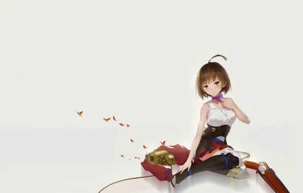 Girl, Anime, Weapon, Cute, Posing, Pretty, Butterfly, Ribbon