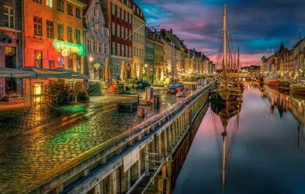 Картинка корабли, Дания, канал, набережная, Denmark, Copenhagen, Копенгаген, Новая гавань