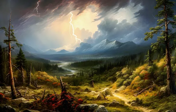 Пейзаж, природа, вид, цифровое искусство, ИИ-арт, нейросеть, искусство искусственного интеллекта