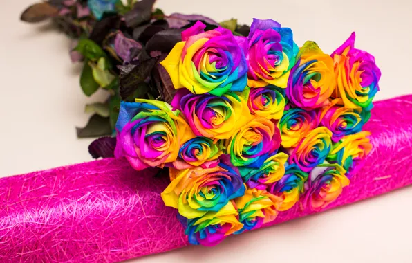 Яркие, розы, букет, разноцветные, roses, multicolor