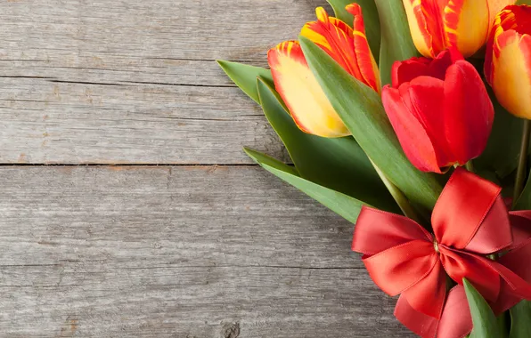 Цветы, букет, colorful, тюльпаны, red, wood, flowers, tulips
