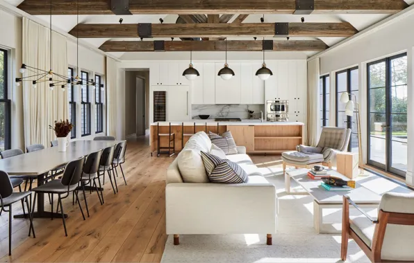 Интерьер, кухня, New York, гостиная, столовая, Amagansett Beach Farmhouse, by Kevin O'Sullivan + Associates