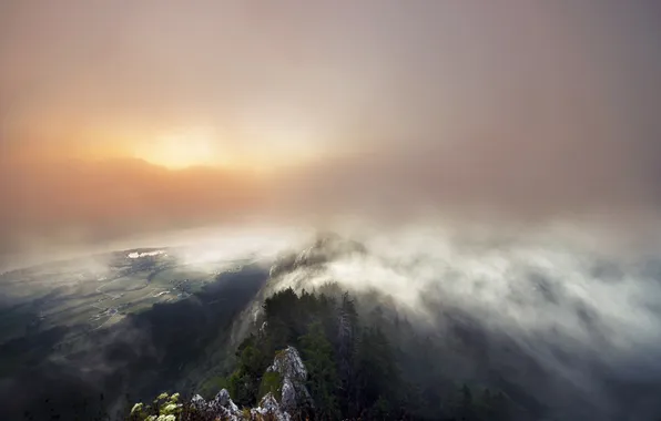 Картинка горы, туман, долина