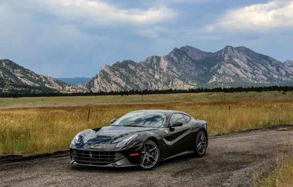 Ferrari, black, f12, berlinetta