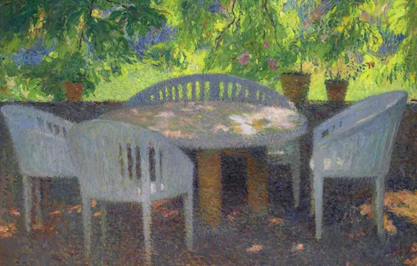 Стол, картина, сад, Анри-Жан Гильом Мартин, Henri Matrin, Sous le Grand Marquayrol