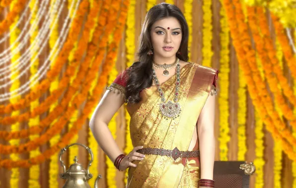 Украшение, колье, индийская актриса, india girl, Hansika Motwani, сари, индийская богиня, хансика мотвани