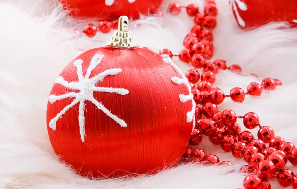 Картинка красный, праздник, новый год, шар, рождество, шарик, бусы, christmas