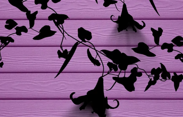 Wall, flowers, violet, silhouettes