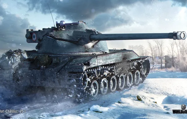 Зима, снег, танк, средний, World of Tanks, французский, WOT, Bat.-Châtillon 25 t