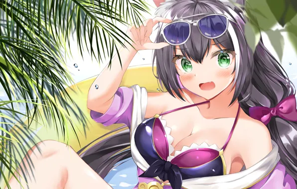 Girl, sexy, cleavage, green eyes, long hair, boobs, anime, beautiful