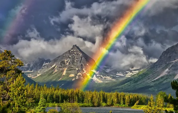 Пейзаж, горы, озеро, радуга, Painted Teepee Peak