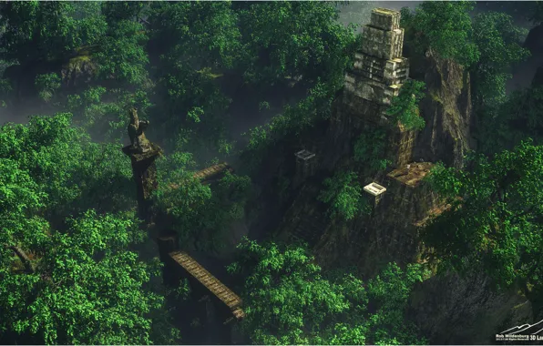 Зелень, лес, горы, сооружение, Deep Jungle
