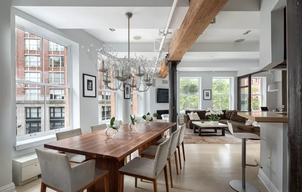 Интерьер, кухня, New York, Manhattan, гостиная, столовая, Duane Street