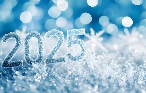 Зима, снег, цифры, дата, 2025, ИИ-арт, нейросеть, Новый 2025 год