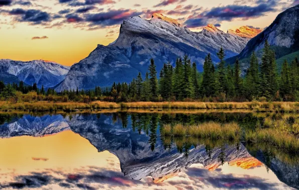 Картинка горы, озеро, отражение, Канада, Альберта, Banff National Park, Alberta, Canada