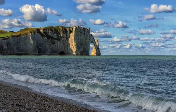 Море, небо, облака, Франция, Нормандия, красивый пейзаж, Тамара