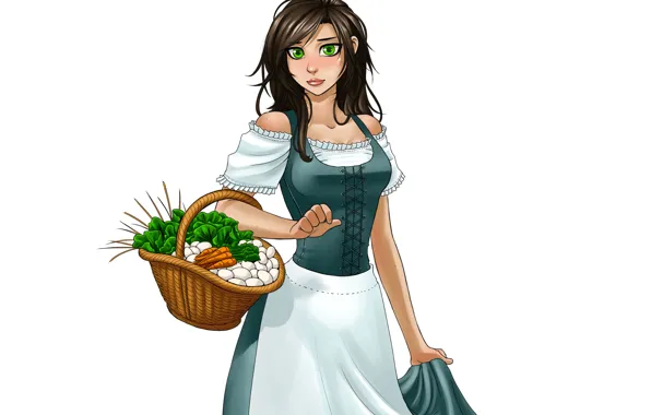 Девушка, корзина, платье, овощи, служанка, viviane