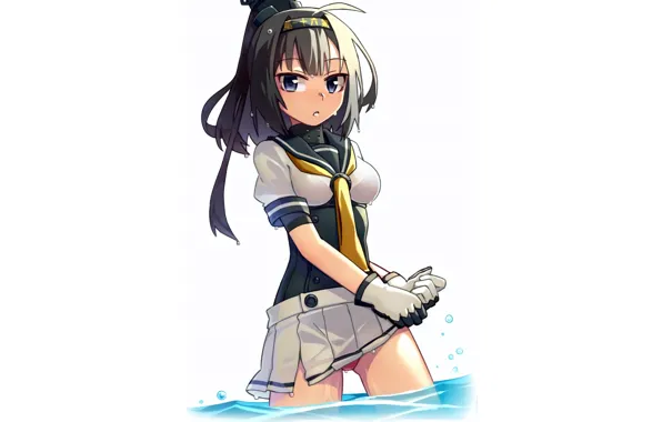 Girl, sexy, wet, school uniform, anime, water, beautiful, short hair