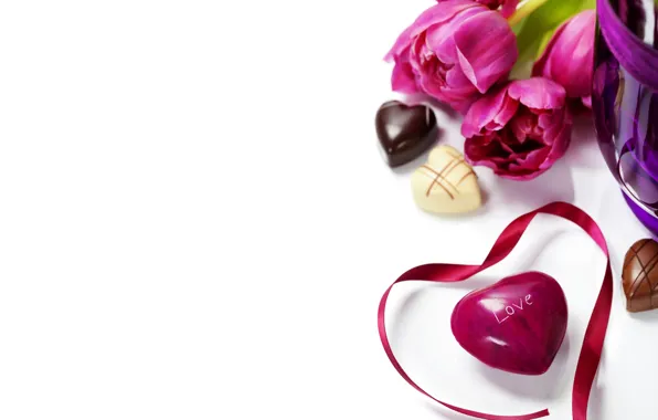 Любовь, цветы, шоколад, тюльпаны, valentine's day