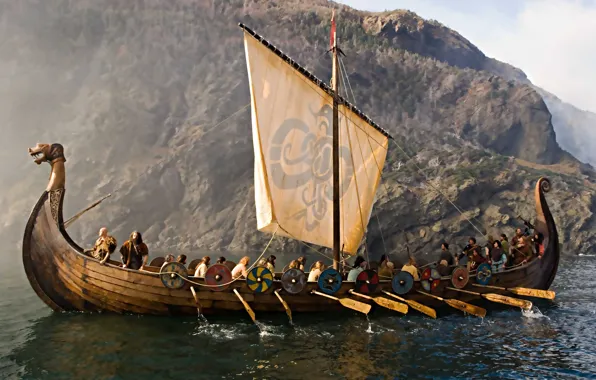 Картинка море, викинги, «корабль-дракон», Драккар, мореходы