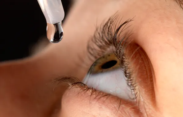 Woman, drop, eye, dropper