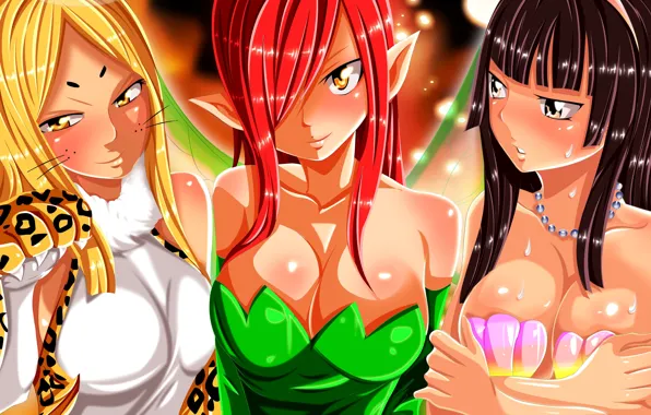 Game, magic, red hair, brown hair, neko, tiger, anime, fairy