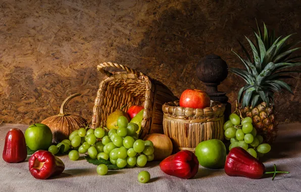 Картинка яблоки, виноград, фрукты, натюрморт, груши, flowers, autumn, fruit