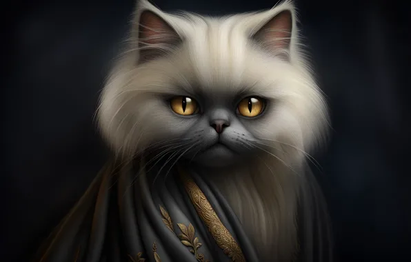 Кошка, кот, взгляд, поза, темный фон, котенок, серый, портрет