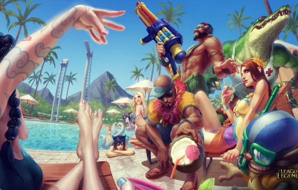 Summer, pool, party, lol, league of legends
