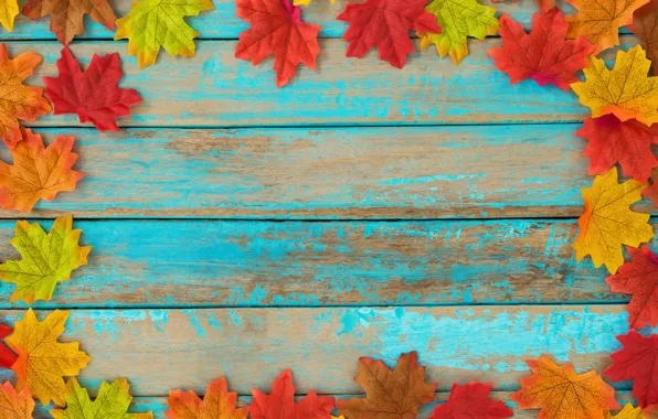 Осень, листья, фон, дерево, colorful, vintage, wood, background