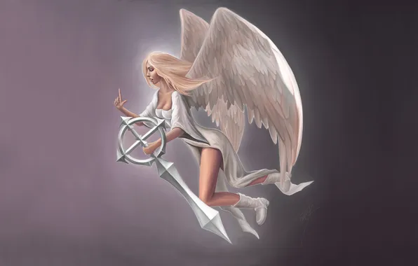Картинка девушка, меч, Ангел, простой фон