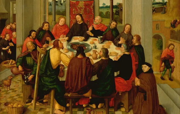 Дерево, масло, картина, мифология, Тайная Вечеря, Meester van de Amsterdamse, Dood van Maria