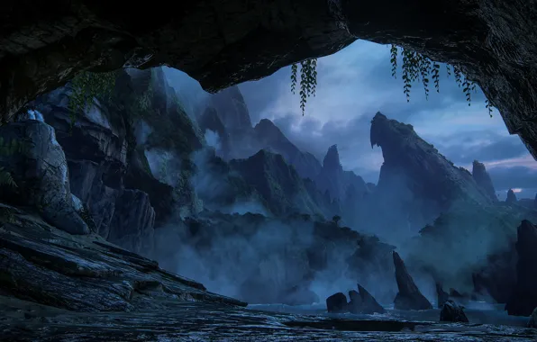 Природа, скалы, пар, залив, сумерки, раннее утро, Uncharted: The Lost Legacy