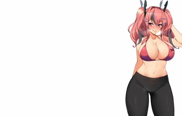 Girl, sexy, cleavage, pink hair, long hair, legs, boobs, anime