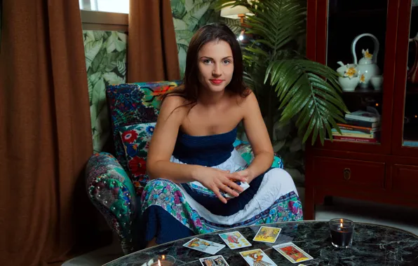 Model, brunette, sexy woman, candles, red lips, photoshoot, posing, beautiful face