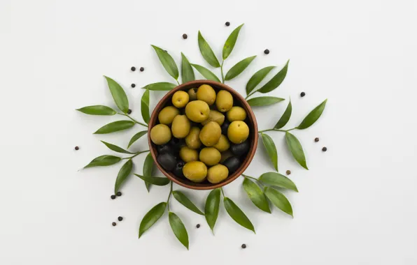 Листья, тарелка, оливки, маслины, olive