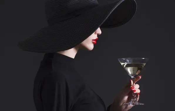 Fashion, hat, drink, martini, Lips, haute couture