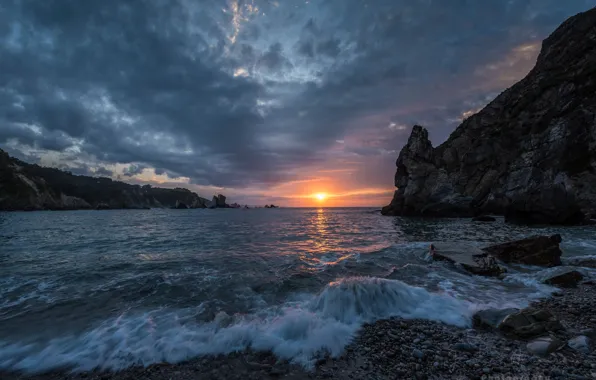 Картинка море, закат, скалы