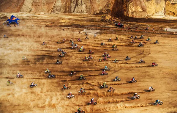 Картинка Песок, Пыль, Пустыня, Скорость, Мото, Red Bull, Много, Мотоциклы